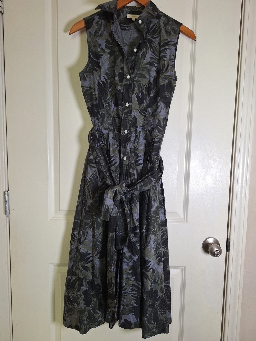 ANN MASHBURN Olive and Black Sleeveless Button-Front Midi Dress Size S - Picture 6 of 8